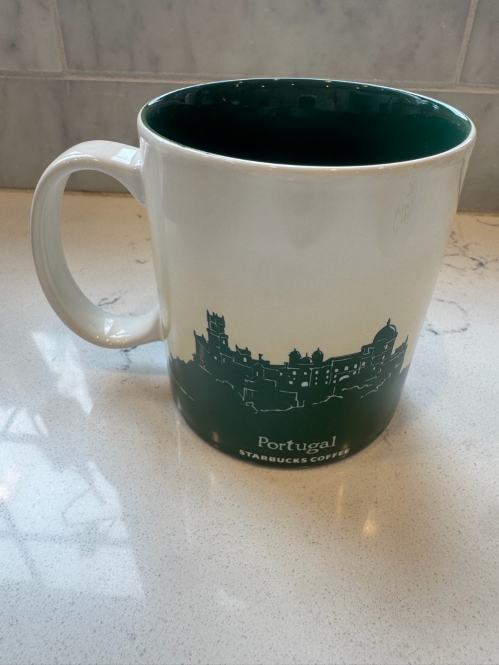 Starbucks Portugal Ceramic Mug - White and Dark Green Interior - Picture 2 of 5